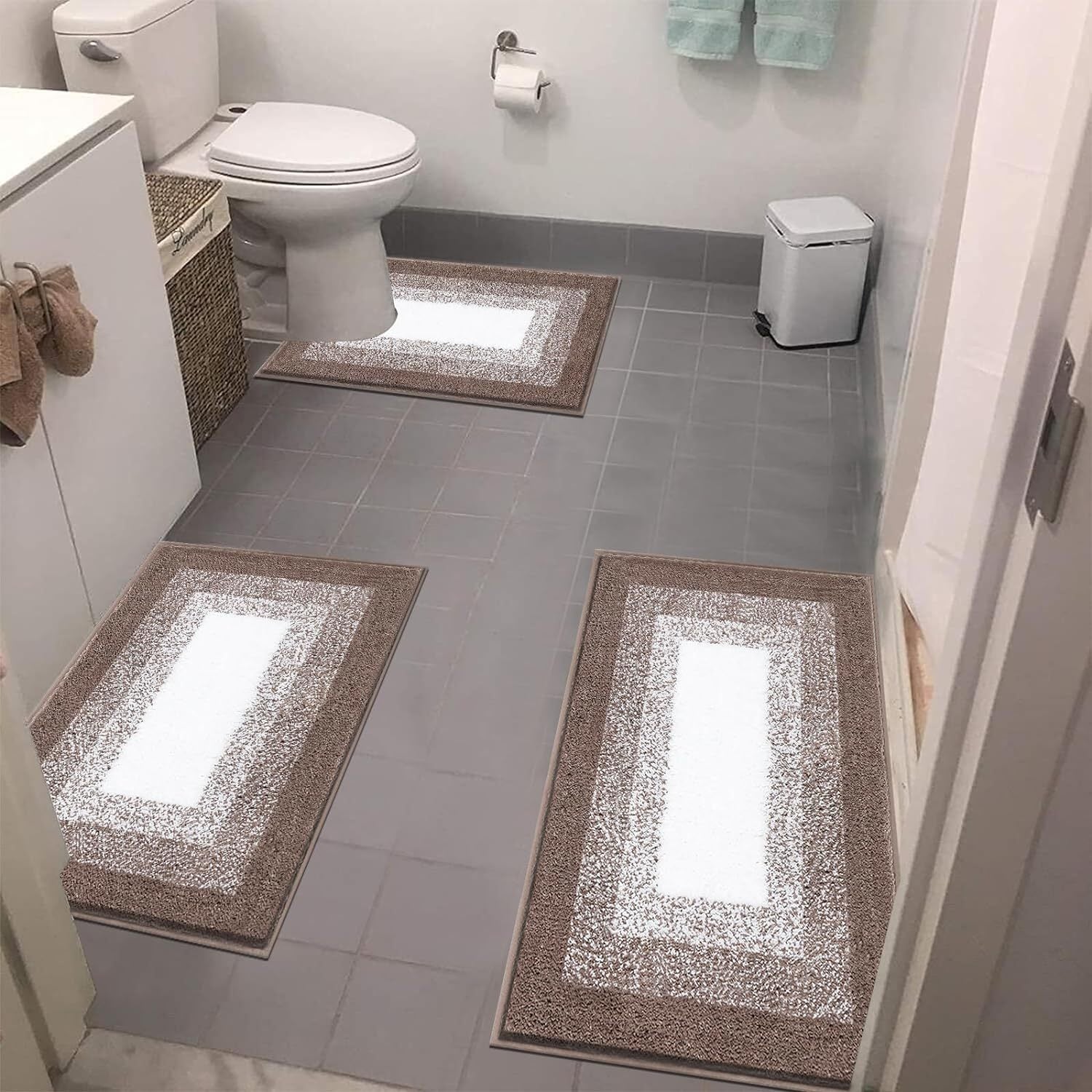 Soft Comfortable Bathroom Rugs Sets 3pcs, Plush Shaggy Bath Rugs for Bathroom Anti-Slip, Absorbent Microfiber Bathroom Mat Home Decor with U-Shaped Contour Toilet Mat for Bathroom Tub, Shower