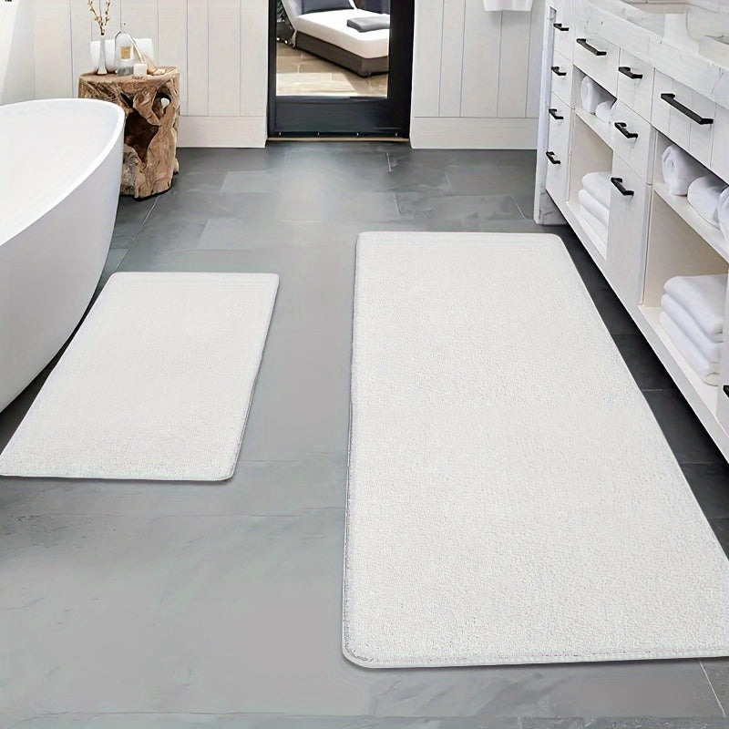 2pcs Thickened Flannel Bathroom Absorbent Floor Mat Set, Furry Bathtub Non-slip Doorstep Mat Entrance Mat