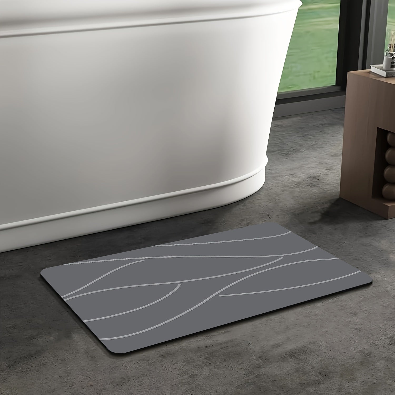 1pc Quick-Dry, Non-Slip Diatom Mud Bathroom Mat - Absorbent Polyester Floor Rug with Geometric Wave Design for Shower, Entryway, Kitchen, Living Room, Bedroom - Ideal for Family Use, Bathroom Floor Mat | Modern Bathroom Mat | Durable Bathroom Mat,