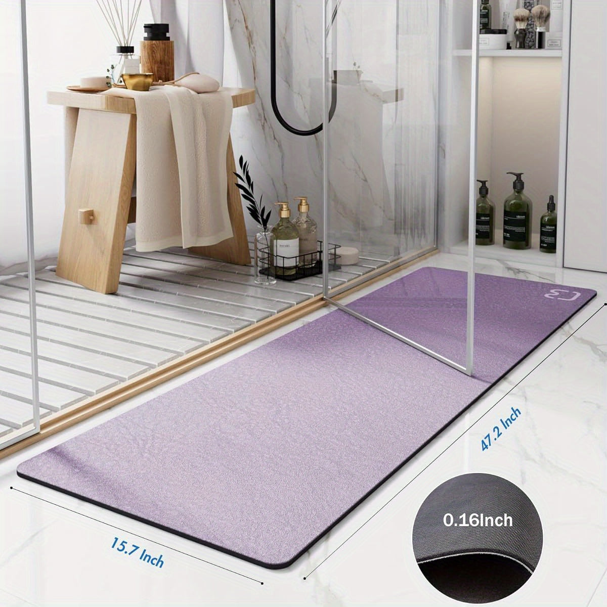 Extra Long Bath Mat - Lavender Diatomaceous Earth Bathroom, Fast-Dry Non-Slip Shower Mat with Rubber Backing, Super Absorbent Large Floor Mat for Tub, Shower, Sink - Elegant Bathroom Decor, Minimalist Design, Spa Lovers