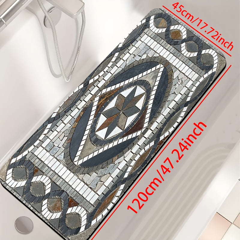1pc Diatomaceous Earth Bathroom Non-Slip Mat, Classic Geometric Pattern Stone Mosaic Design Printed Design, Quick-Drying, Non-Slip Absorbent Floor Mat, Soft And Comfortable, Suitable for Bathrooms, Showers, Laundry Rooms, Bedrooms, Door Mats, Kitchen