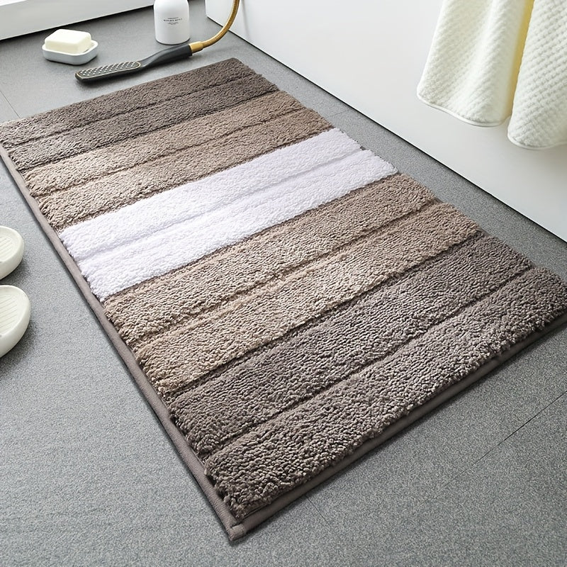 1pc Striped Flocking Bath Mat, Luxury Thick Ultra-Fine Fiber Bathroom Door Mat, Non-Slip Super Soft Absorbent Bath Rug, Machine Washable Bathroom Mat, Suitable for Bedroom, Living Room, Kitchen Entrance Foot Mat