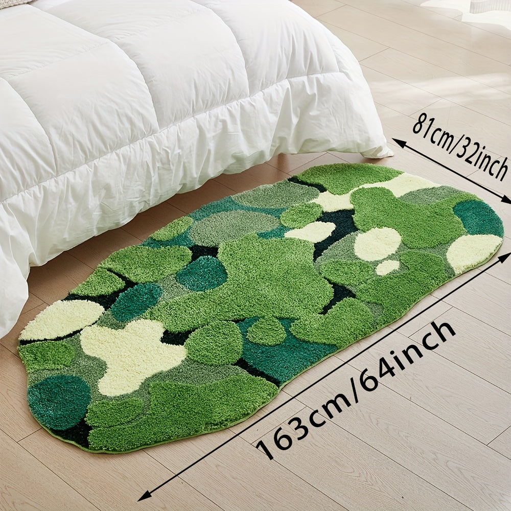 [Machine Washable Moss-Shaped Rug] Ultra-Soft Plush Moss-Shaped Bath Mat with Non-Slip TPR Backing - Super Absorbent Polyester, Machine Washable Rectangular Rug for Bathroom Decor