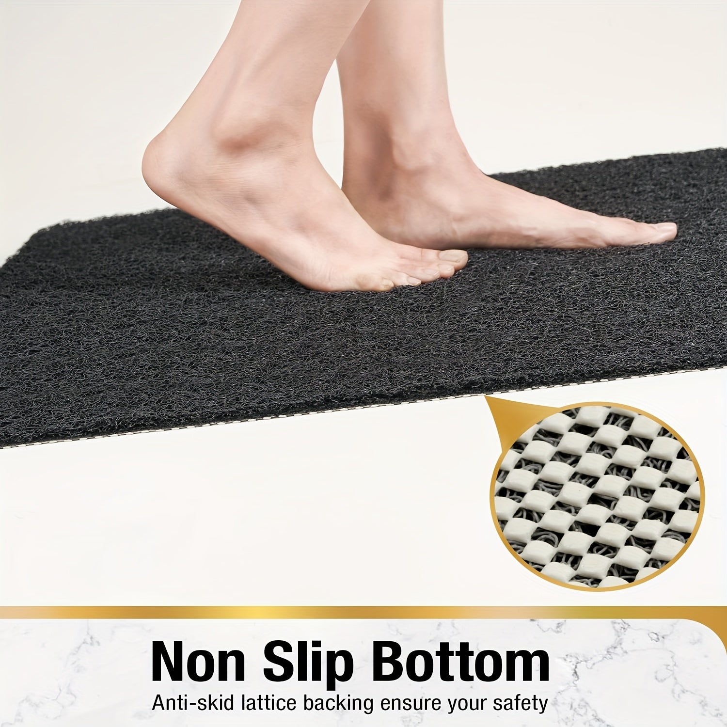 One Black Bathroom Anti-Slip Shower Mat, Multi-Size, Can Be Freely Cut, with a Grid-Lined Non-Slip Bottom, Equipped with Drainage Holes, Quick-Drying Bathroom Shower Mat, Soft PVC Loofah Bath Mat Anti-Slip, Suitable for Walk-In Showers And Kitchens,