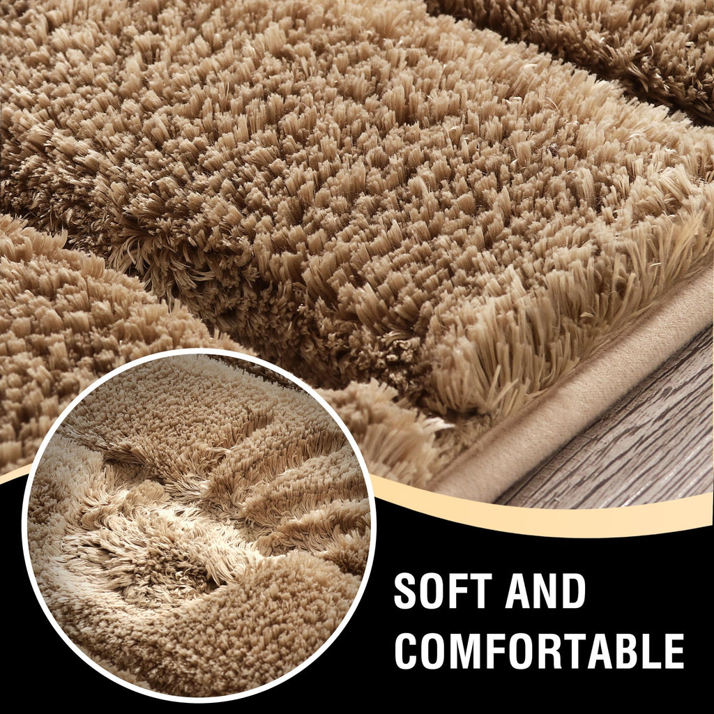 2pcs Bathroom Rugs Thick Velvet Bath Rug Super Shaggy Soft Non-Slip Water Absorbent Striped Bath Mat Quick Dry Washable Fluffy Plush Bathroom Floor Rugs for Shower PRINCEDECO