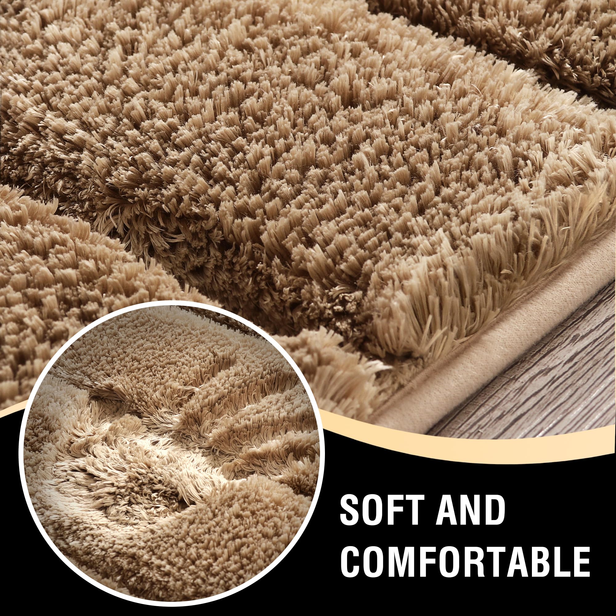 2pcs Bathroom Rugs Thick Velvet Bath Rug Super Shaggy Soft Non-Slip Water Absorbent Striped Bath Mat Quick Dry Washable Fluffy Plush Bathroom Floor Rugs for Shower PRINCEDECO