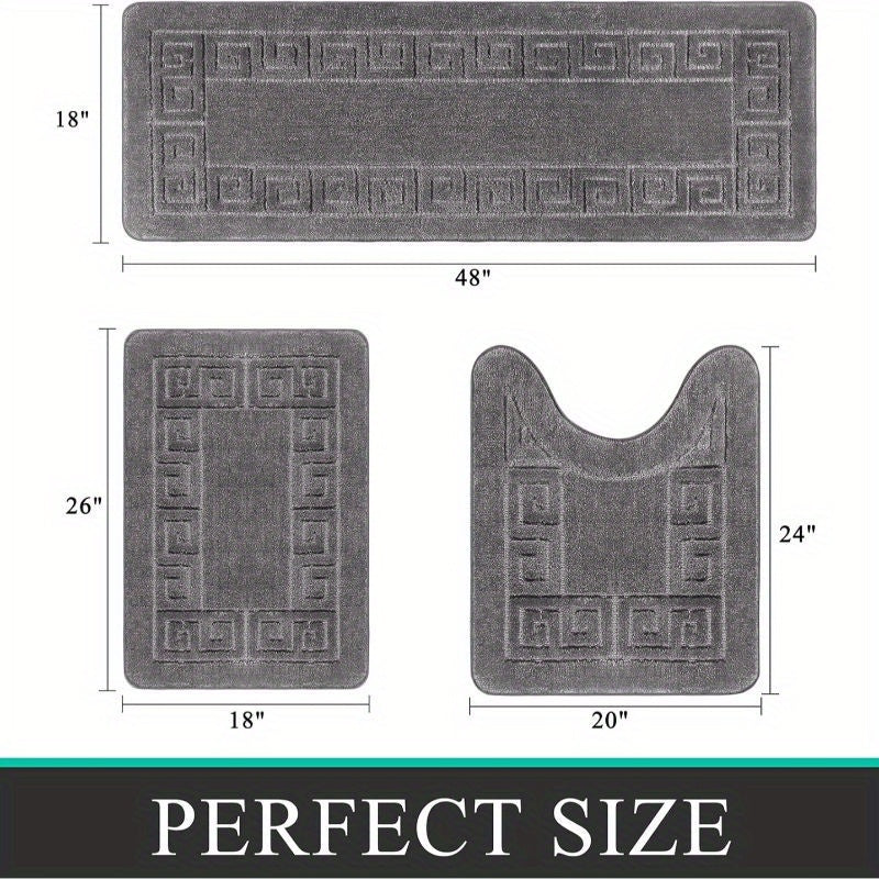 Bathroom Rugs Sets 3 Piece, Non Slip Bath Mats for Bathroom Floor, Shaggy Microfiber Bath Rugs, Absorbent Bathroom Mats Carpet, Bathroom Runner Shower Mat with U Shaped Toilet Rug