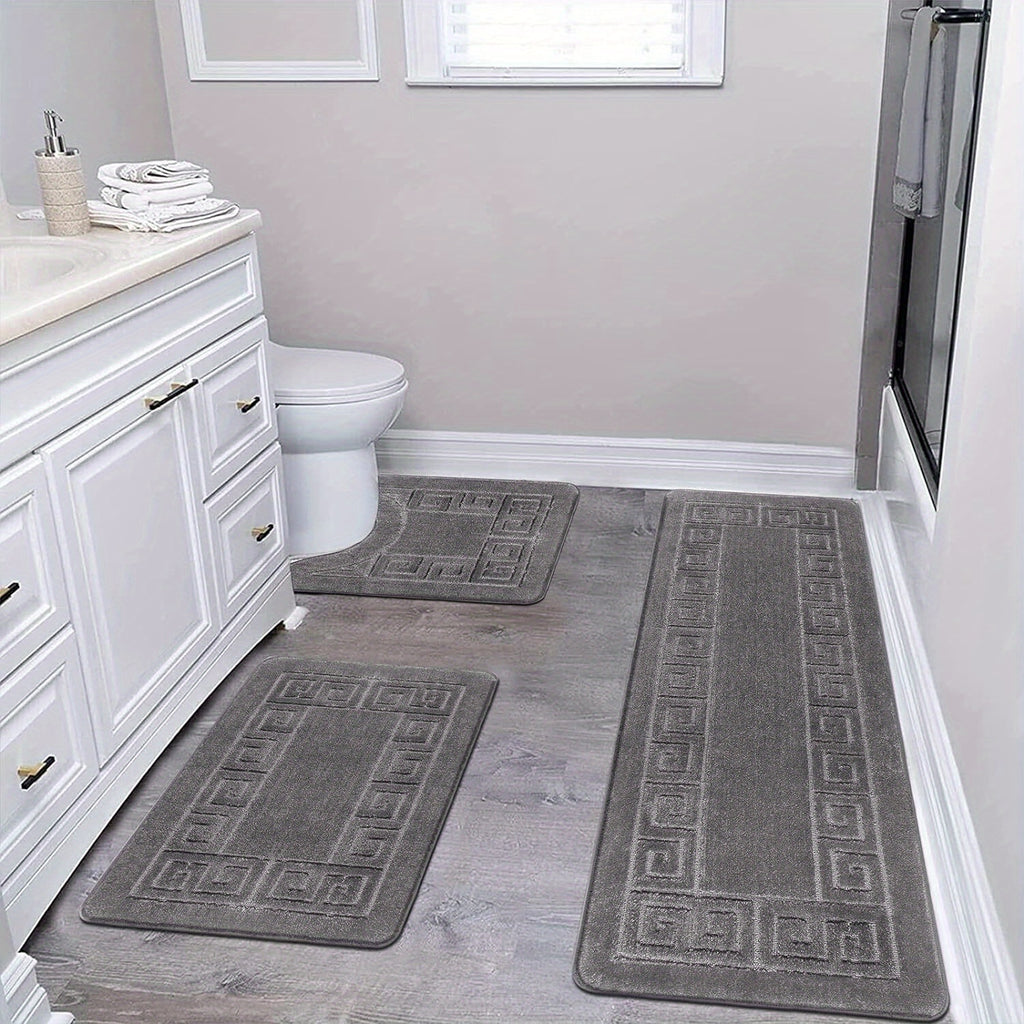 Bathroom Rugs Sets 3 Piece, Non Slip Bath Mats for Bathroom Floor, Shaggy Microfiber Bath Rugs, Absorbent Bathroom Mats Carpet, Bathroom Runner Shower Mat with U Shaped Toilet Rug