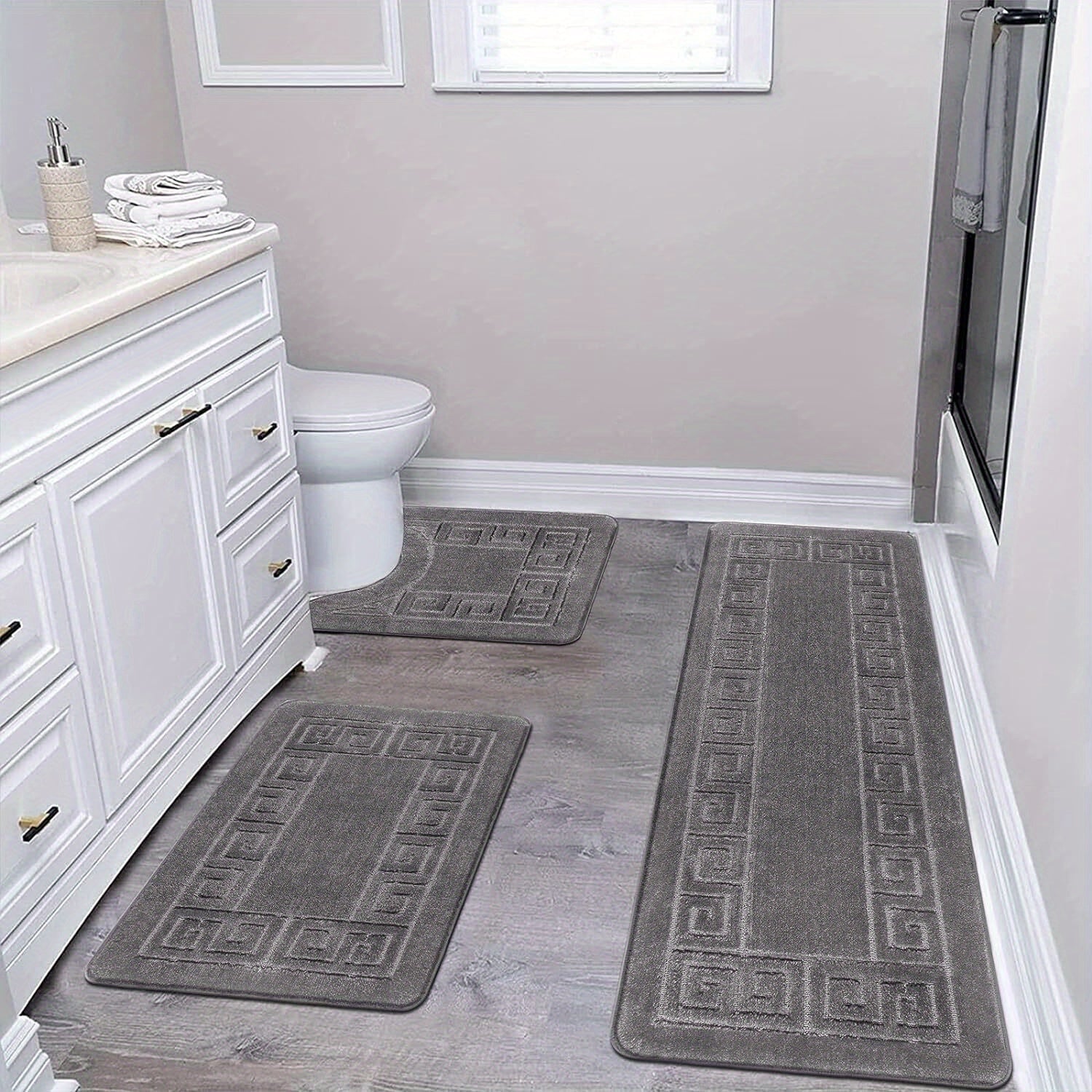 Bathroom Rugs Sets 3 Piece, Non Slip Bath Mats for Bathroom Floor, Shaggy Microfiber Bath Rugs, Absorbent Bathroom Mats Carpet, Bathroom Runner Shower Mat with U Shaped Toilet Rug
