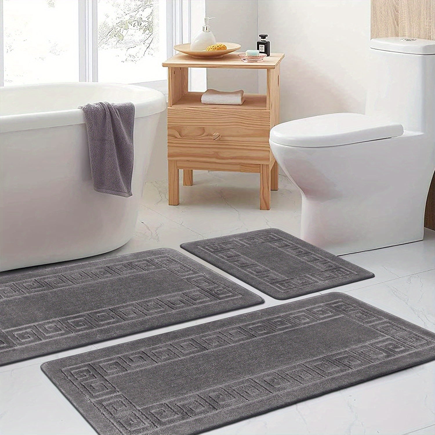 Bathroom Rugs Sets 3 Piece, Non Slip Bath Mats for Bathroom Floor, Shaggy Microfiber Bath Rugs, Absorbent Bathroom Mats Carpet, Bathroom Runner Shower Mat with U Shaped Toilet Rug
