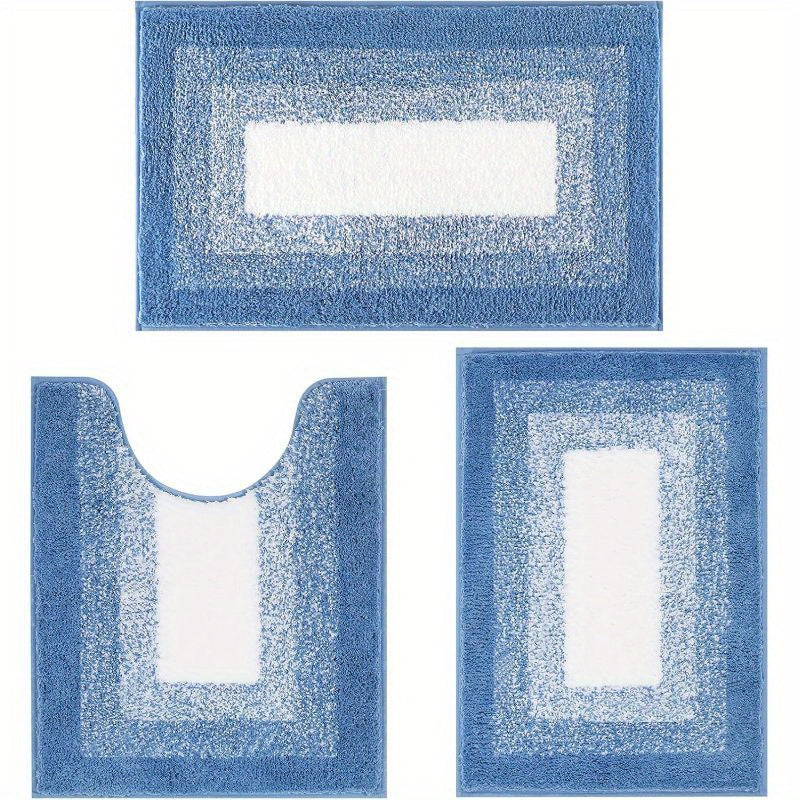 Soft Comfortable Bathroom Rugs Sets 3pcs, Plush Shaggy Bath Rugs for Bathroom Anti-Slip, Absorbent Microfiber Bathroom Mat Home Decor with U-Shaped Contour Toilet Mat for Bathroom Tub, Shower