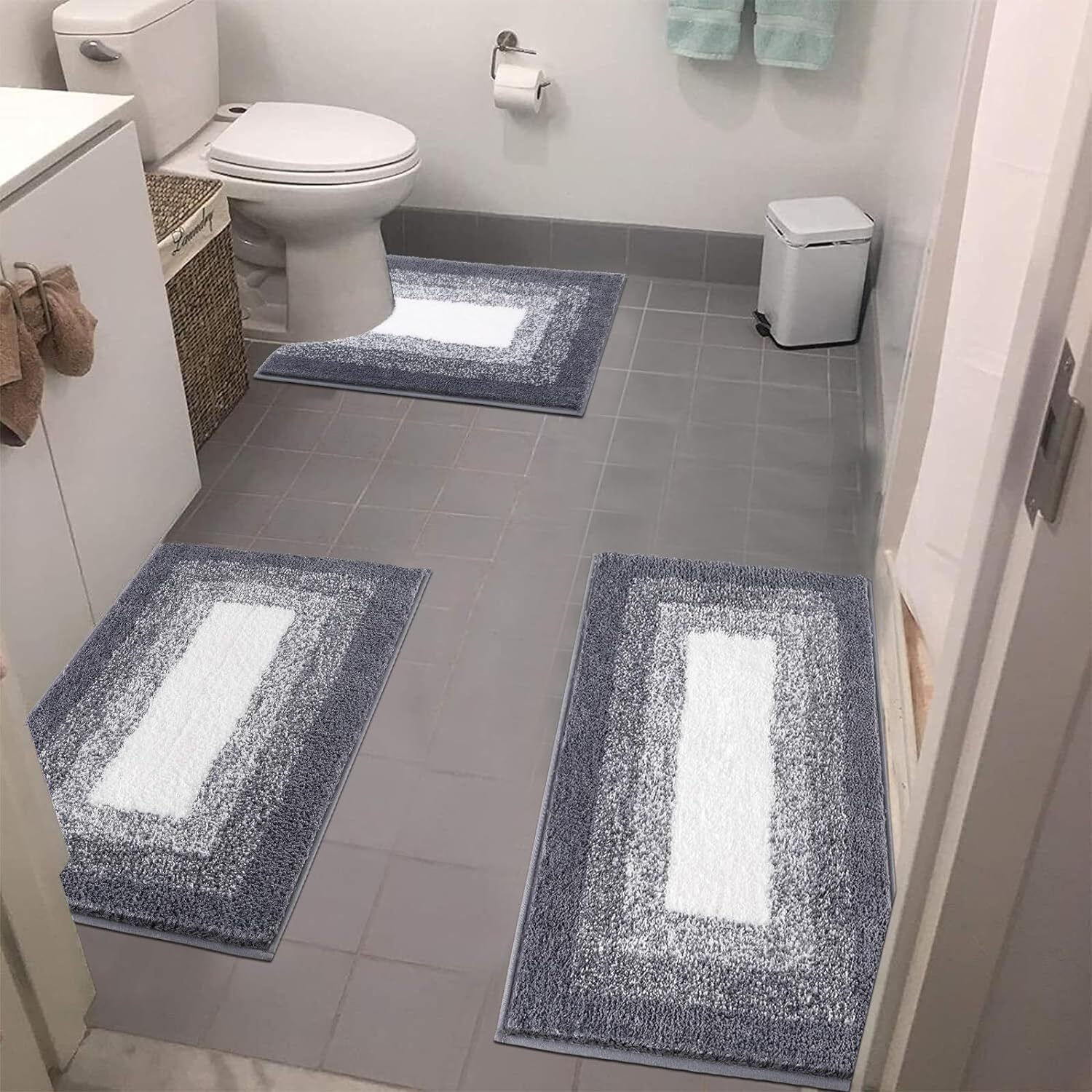 Soft Comfortable Bathroom Rugs Sets 3pcs, Plush Shaggy Bath Rugs for Bathroom Anti-Slip, Absorbent Microfiber Bathroom Mat Home Decor with U-Shaped Contour Toilet Mat for Bathroom Tub, Shower