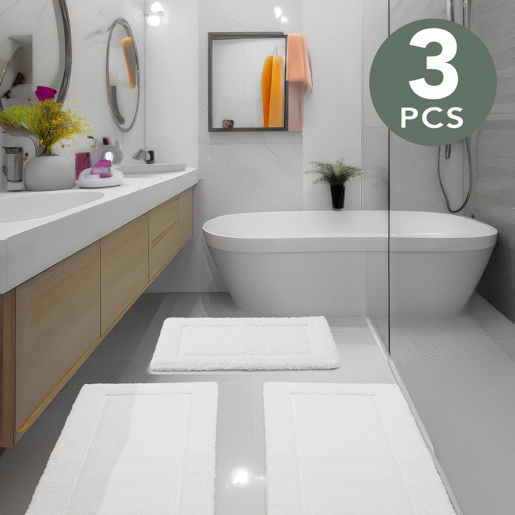 3pcs Absorbent Bath Mat - Soft Tufted Plush Bathroom Rugs, Non Slip Bath Mats for Bathroom, Absorbent Shaggy Indoor Door Mat, Premium Bath Rugs