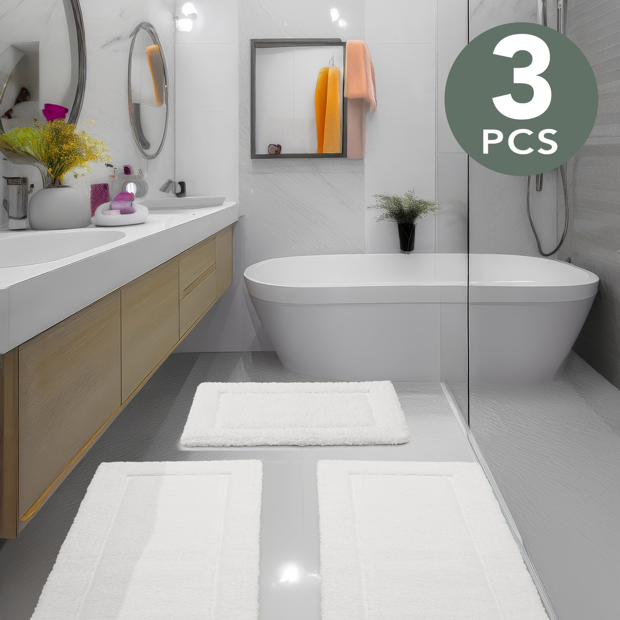 3pcs Absorbent Bath Mat - Soft Tufted Plush Bathroom Rugs, Non Slip Bath Mats for Bathroom, Absorbent Shaggy Indoor Door Mat, Premium Bath Rugs