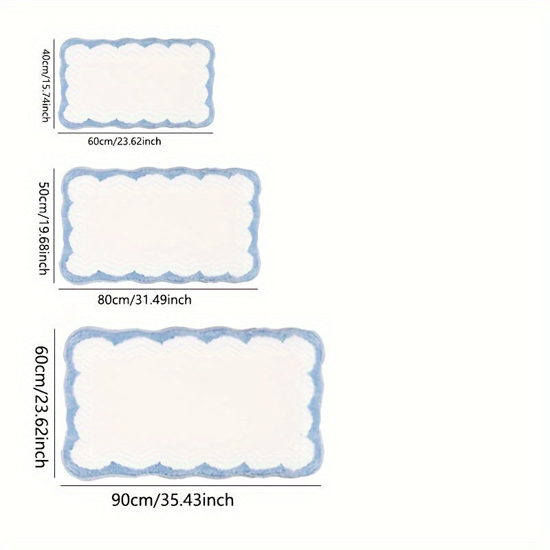 Machine Washable Tufted Oblong Bath Rug with Non-Slip TPR Backing, Polyester Ultra Absorbent Soft Comfort Bath Mat, Ideal for Bathroom, Bathtub, And Bedroom Doorway - Modern Pattern Design, Fluffy Plush Winter Decor Decoration