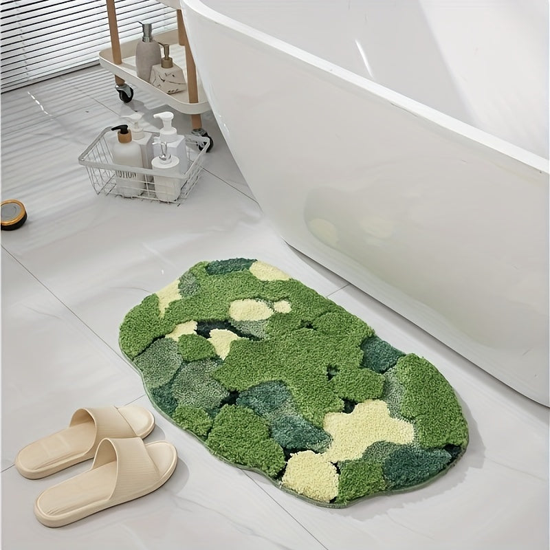 [Machine Washable Moss-Shaped Rug] Ultra-Soft Plush Moss-Shaped Bath Mat with Non-Slip TPR Backing - Super Absorbent Polyester, Machine Washable Rectangular Rug for Bathroom Decor
