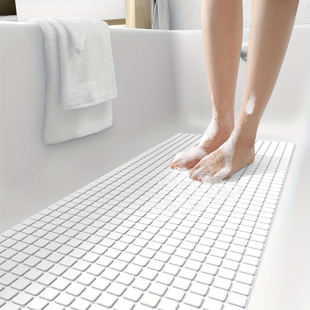 [Non-Slip Bath] DEXI Extra Long Non-Slip Bath Tub Mat - 15.7" x 39.4" Gray PVC with Suction Cups & Drain Holes, Machine Washable - Ideal for a Safer, More Comfortable Shower Experience