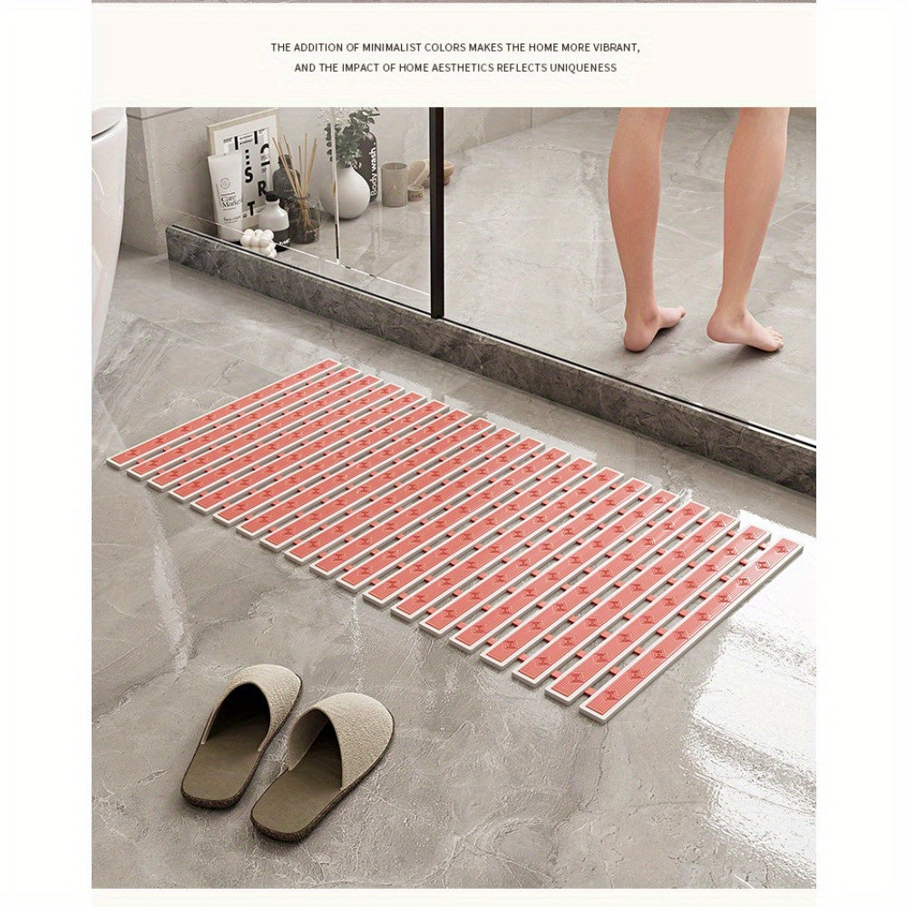 Bathroom TPE Bamboo Board Bath Mat - Non-Slip Shower Mat with Striped Design, 0.39inch Thick Rubber Backing, 4400gsm Durable Bathroom Floor Mat for Safety & Easy Cleaning, Bathroom Mat, Safety Shower Mat, Modern Bathroom Decor, Nonslip Backing