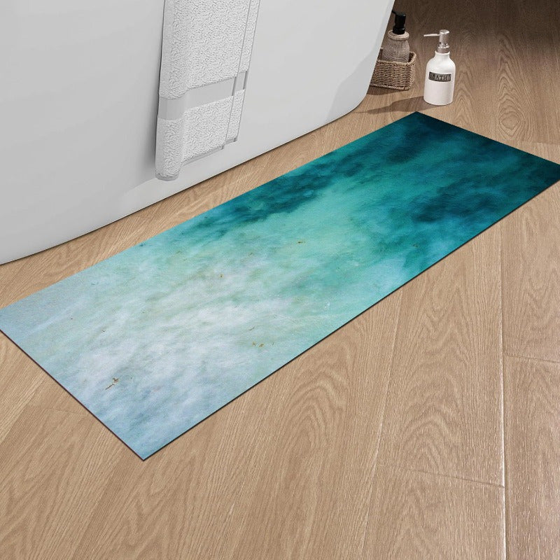 1pc Bath Mat - Super Absorbent Non-Slip Bathroom, Quick-Dry Floor Mat with Oceanic Turquoise Green Design for Bathroom, Kitchen, Laundry, Bedroom - Machine Washable & Easy Clean Home Decor, Durable Rubber Backing