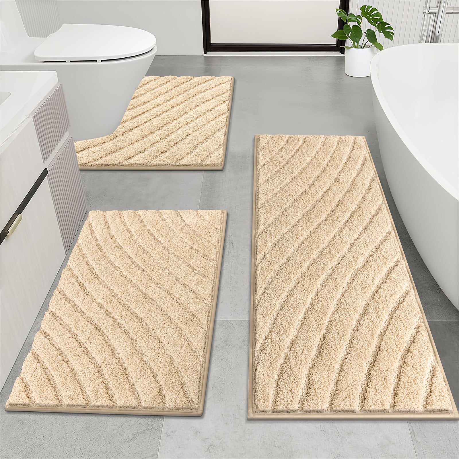Microfiber Bath Mat Non Slip Shaggy Bathroom Rug Set 3pcs Bathroom Mat Set Super Absorbent Bath Mats for Bathroom Washable Quick-Dry Bathroom Rugs for Floor, Tub And Shower, Home Decor