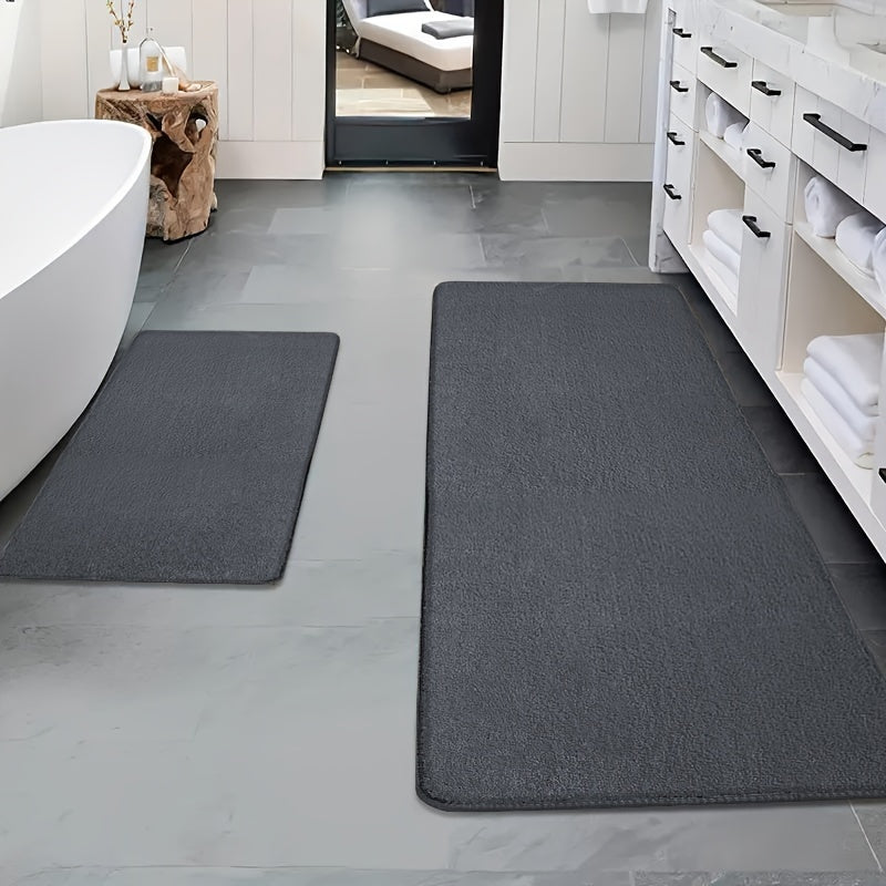 2pcs Thickened Flannel Bathroom Absorbent Floor Mat Set, Furry Bathtub Non-slip Doorstep Mat Entrance Mat