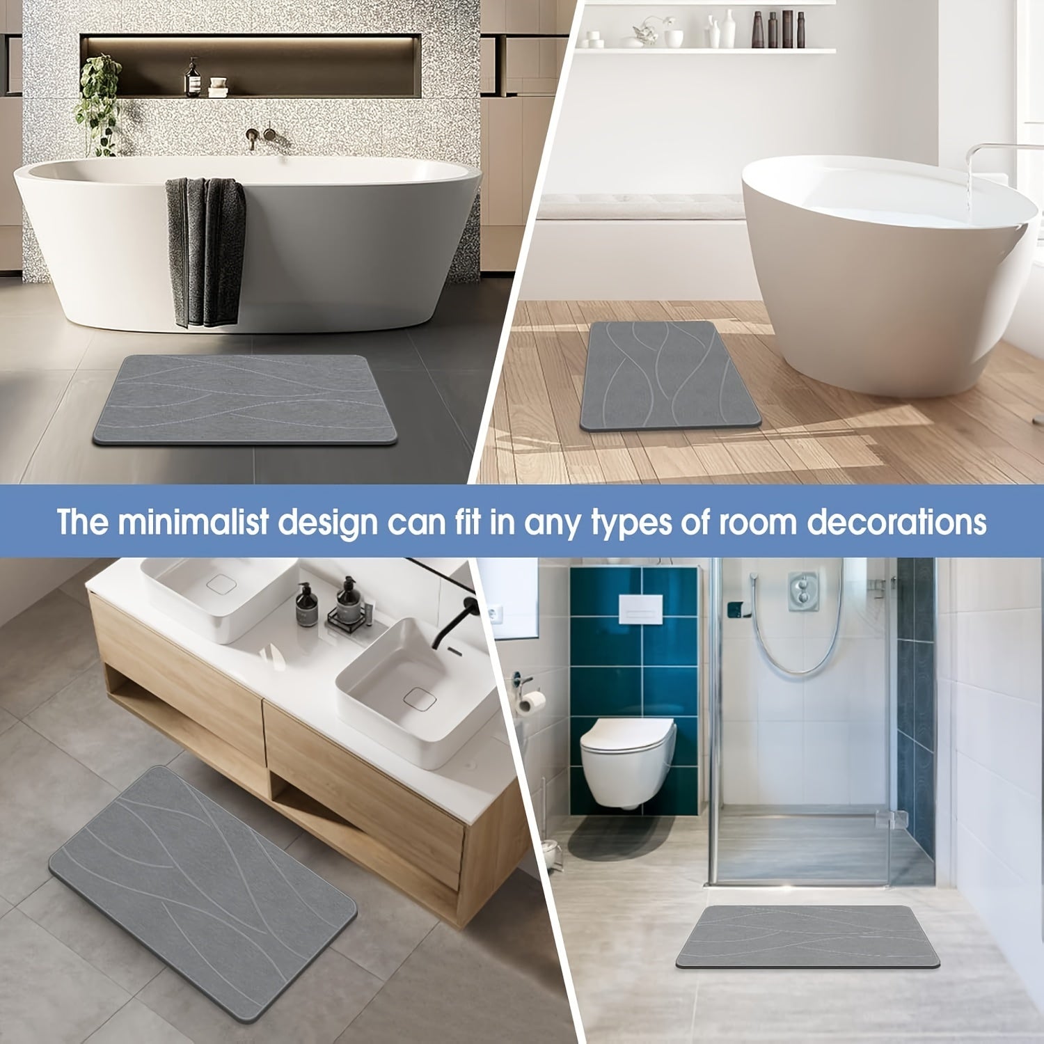 1pc Quick-Dry, Non-Slip Diatom Mud Bathroom Mat - Absorbent Polyester Floor Rug with Geometric Wave Design for Shower, Entryway, Kitchen, Living Room, Bedroom - Ideal for Family Use, Bathroom Floor Mat | Modern Bathroom Mat | Durable Bathroom Mat,