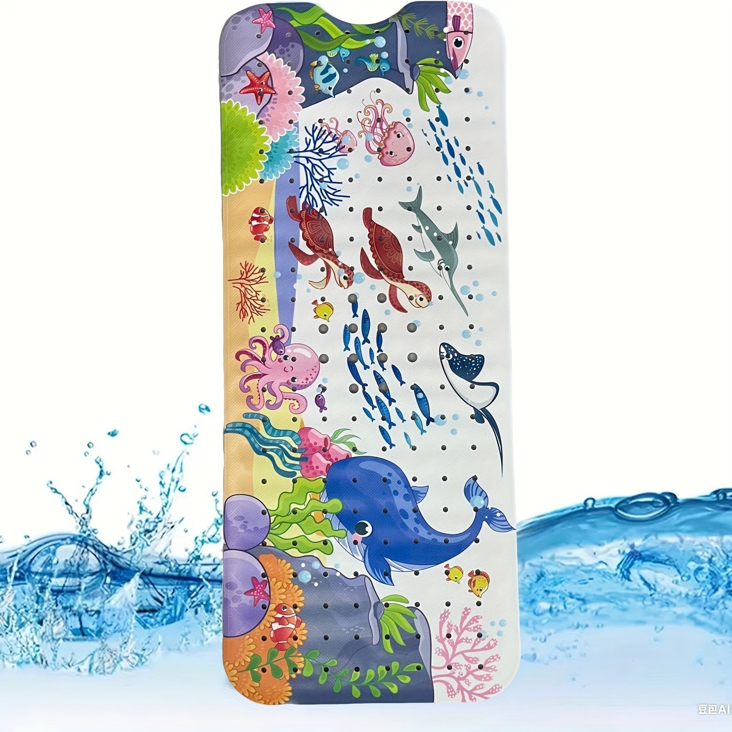1pc Cartoon Extral Long Bath Mat, Bathtub Mat Non Slip for Bath Shower Anti Slip, 40in X 16in with Drain Holes and Suction Cups Machine Washable, Turtles Whales Ocean Theme Home Decor