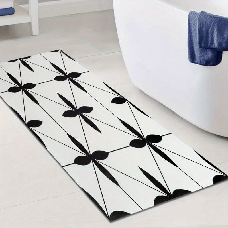 1pc Black & White Geometric Pattern Non-Slip Bath Mat - Super Absorbent, Easy to Clean, Durable Rubber Backing, Perfect for Bathroom, Kitchen, Bedroom, and Laundry Room Decor, Bathroom Mat