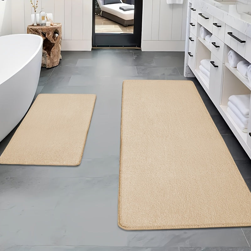 2pcs Thickened Flannel Bathroom Absorbent Floor Mat Set, Furry Bathtub Non-slip Doorstep Mat Entrance Mat