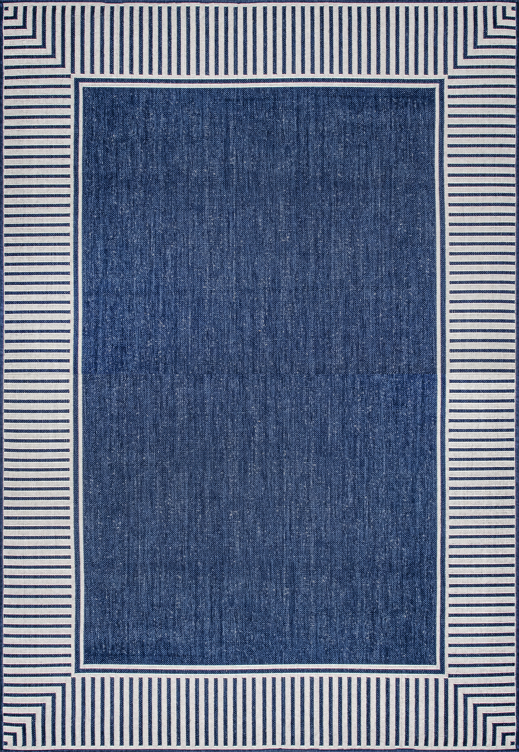 Striped Border Indoor/Outdoor Flatweave Rug | Navy