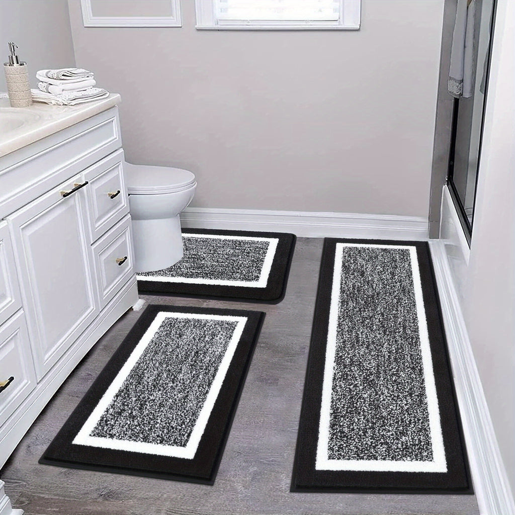 Bathroom Rug Mat Set 3pcs, Microfiber Shaggy Bath Set, Non-Slip Ultra Soft Carpet Mats, Absorbent with U-Shaped Toilet for Bathroom, Tub, Shower, home decor