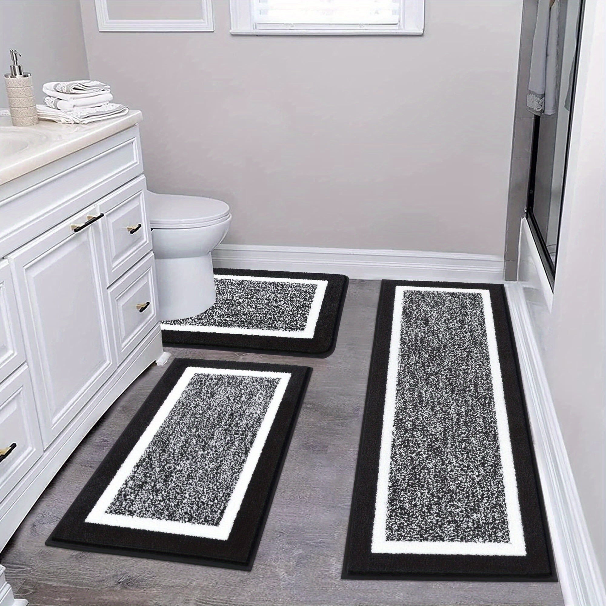 Bathroom Rug Mat Set 3pcs, Microfiber Shaggy Bath Set, Non-Slip Ultra Soft Carpet Mats, Absorbent with U-Shaped Toilet for Bathroom, Tub, Shower, home decor