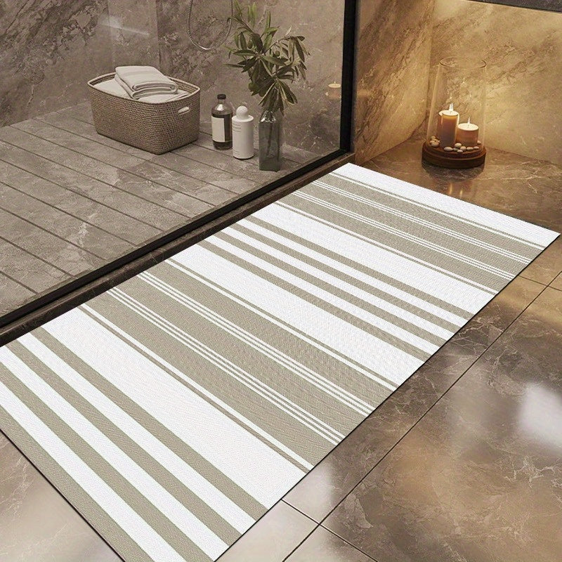 1pc Modern Striped Bath Mat - Non-Slip, Absorbent, Easy to Clean & Wash, Durable Rubber Backing, Rectangular Design for Bathroom, Bedroom, Kitchen, Laundry Room - Stylish Home Decor, Bathroom Mat
