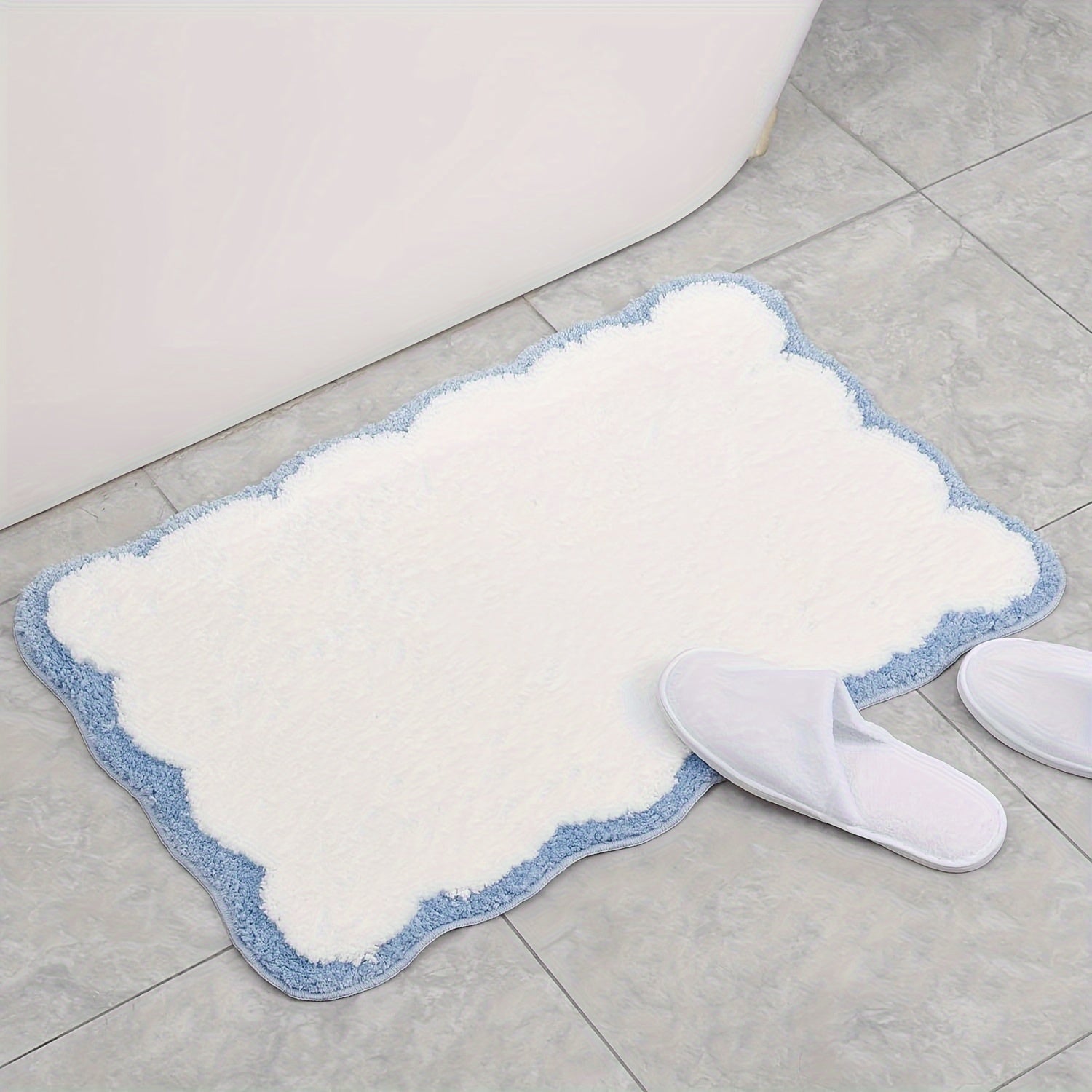 Machine Washable Tufted Oblong Bath Rug with Non-Slip TPR Backing, Polyester Ultra Absorbent Soft Comfort Bath Mat, Ideal for Bathroom, Bathtub, And Bedroom Doorway - Modern Pattern Design, Fluffy Plush Winter Decor Decoration