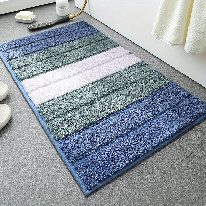 1pc Striped Flocking Bath Mat, Luxury Thick Ultra-Fine Fiber Bathroom Door Mat, Non-Slip Super Soft Absorbent Bath Rug, Machine Washable Bathroom Mat, Suitable for Bedroom, Living Room, Kitchen Entrance Foot Mat