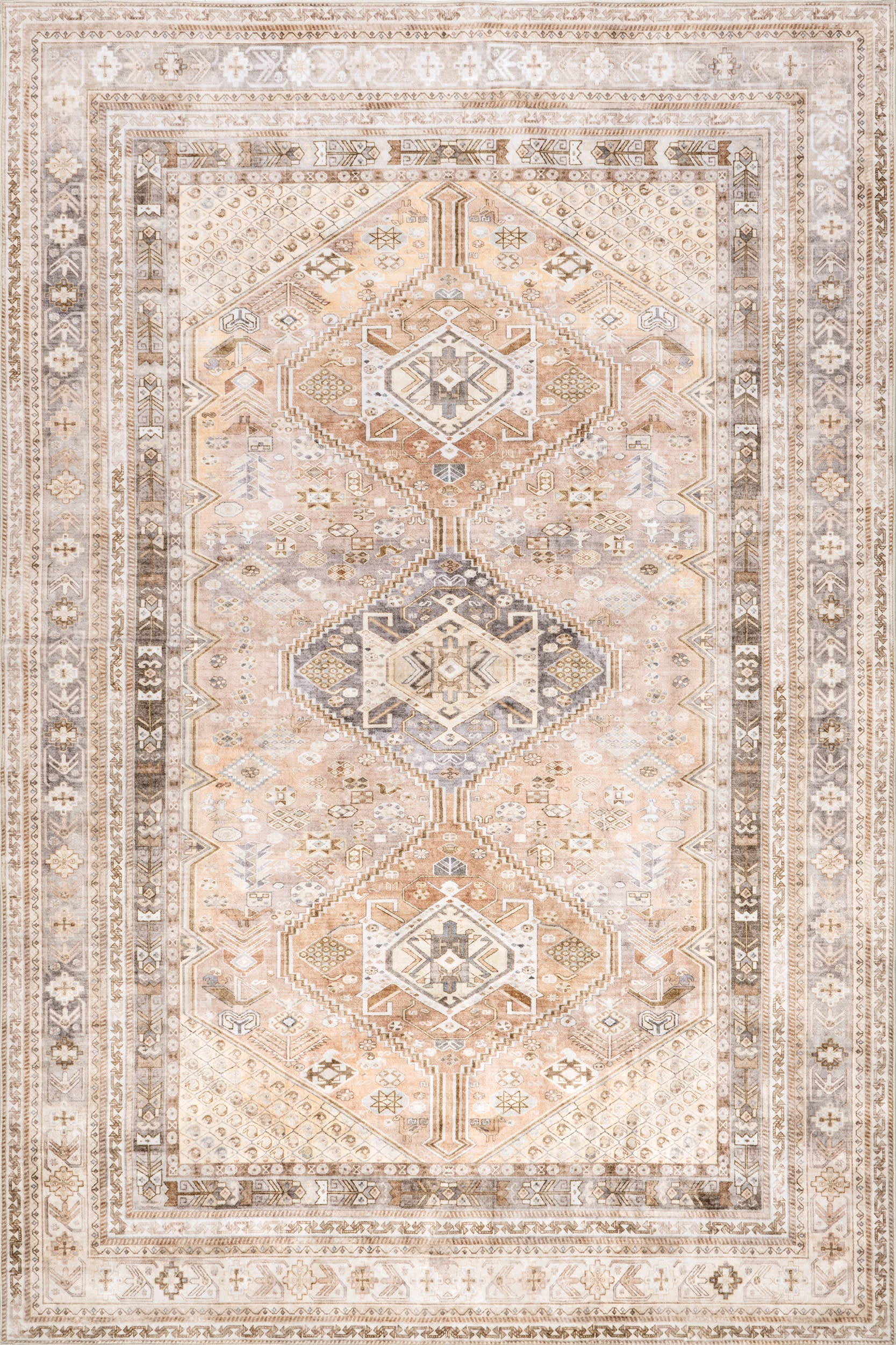 Neriah Medallion Washable Rug | Peach
