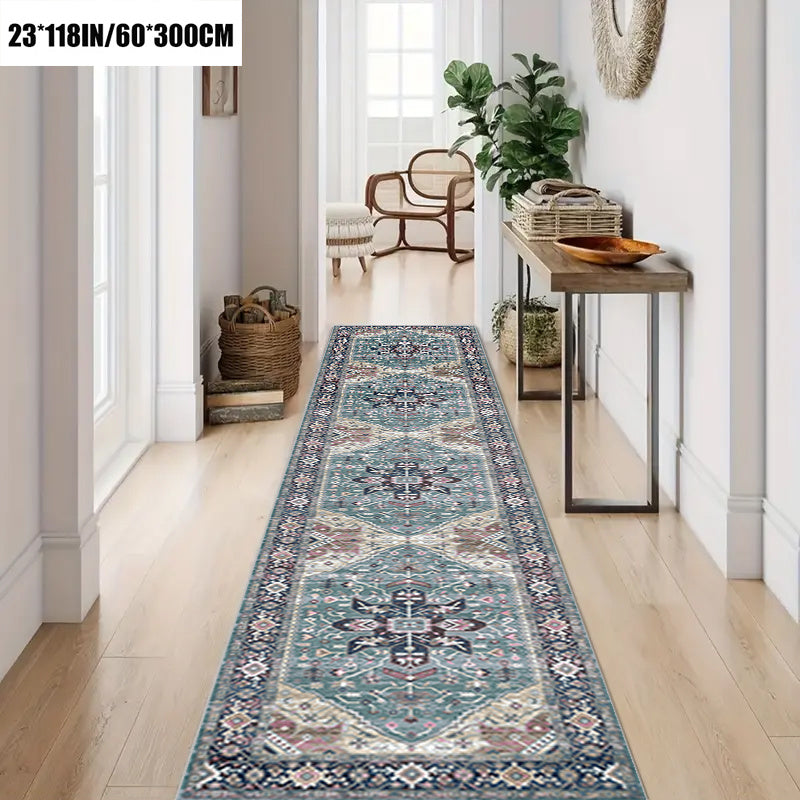 1pc Vintage Bohemian European Long Carpet, Easter Holiday Decoration, Living Room Printed Long Carpet, Outdoor Entrance Door Mat, Living Room Bedroom Bathroom Kitchen Long Non-slip Absorbent Floor Mat, Table Side Mat Foot Mat, Outdoor Decoration Courtyard