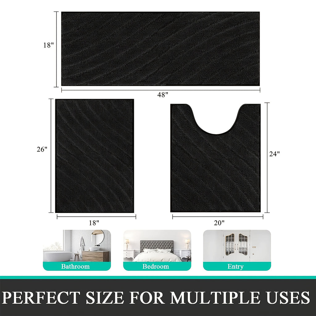 Microfiber Bath Mat Non Slip Shaggy Bathroom Rug Set 3pcs Bathroom Mat Set Super Absorbent Bath Mats for Bathroom Washable Quick-Dry Bathroom Rugs for Floor, Tub And Shower, Home Decor