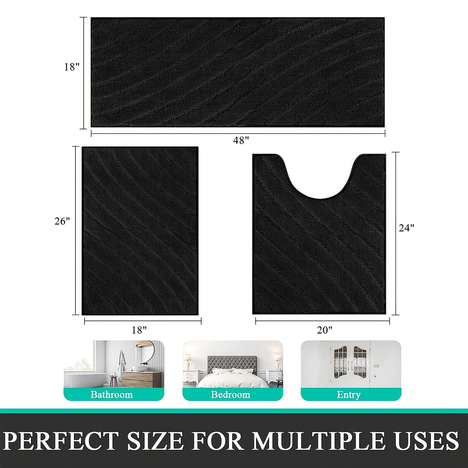 Microfiber Bath Mat Non Slip Shaggy Bathroom Rug Set 3pcs Bathroom Mat Set Super Absorbent Bath Mats for Bathroom Washable Quick-Dry Bathroom Rugs for Floor, Tub And Shower, Home Decor