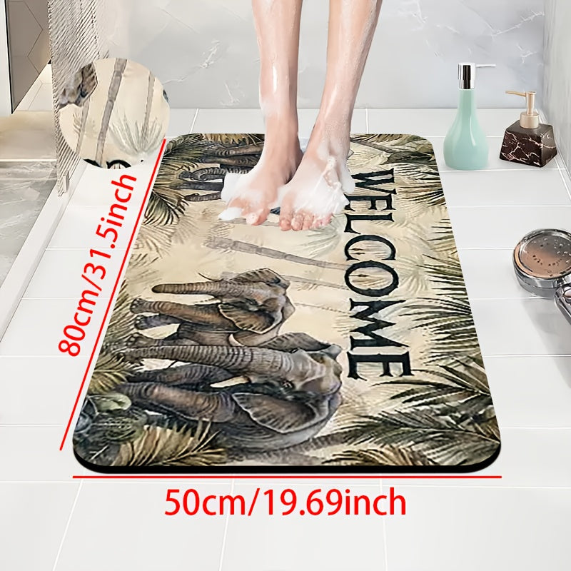 1pc Diatomite Bath Mat, Welcome to the Jungle World Print Design, Quick-Dry Non-Slip Absorbent Floor Mat, Soft and Comfortable, Suitable for Bathroom, Shower Room, Laundry Room, Bedroom, Door Mat, RV Bathroom, Bathroom, Non Slip Bathtub Mat, Bath Matts
