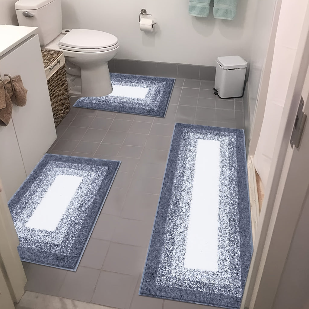Soft Comfortable Bathroom Rugs Sets 3pcs, Plush Shaggy Bath Rugs for Bathroom Anti-Slip, Absorbent Microfiber Bathroom Mat Home Decor with U-Shaped Contour Toilet Mat for Bathroom Tub, Shower