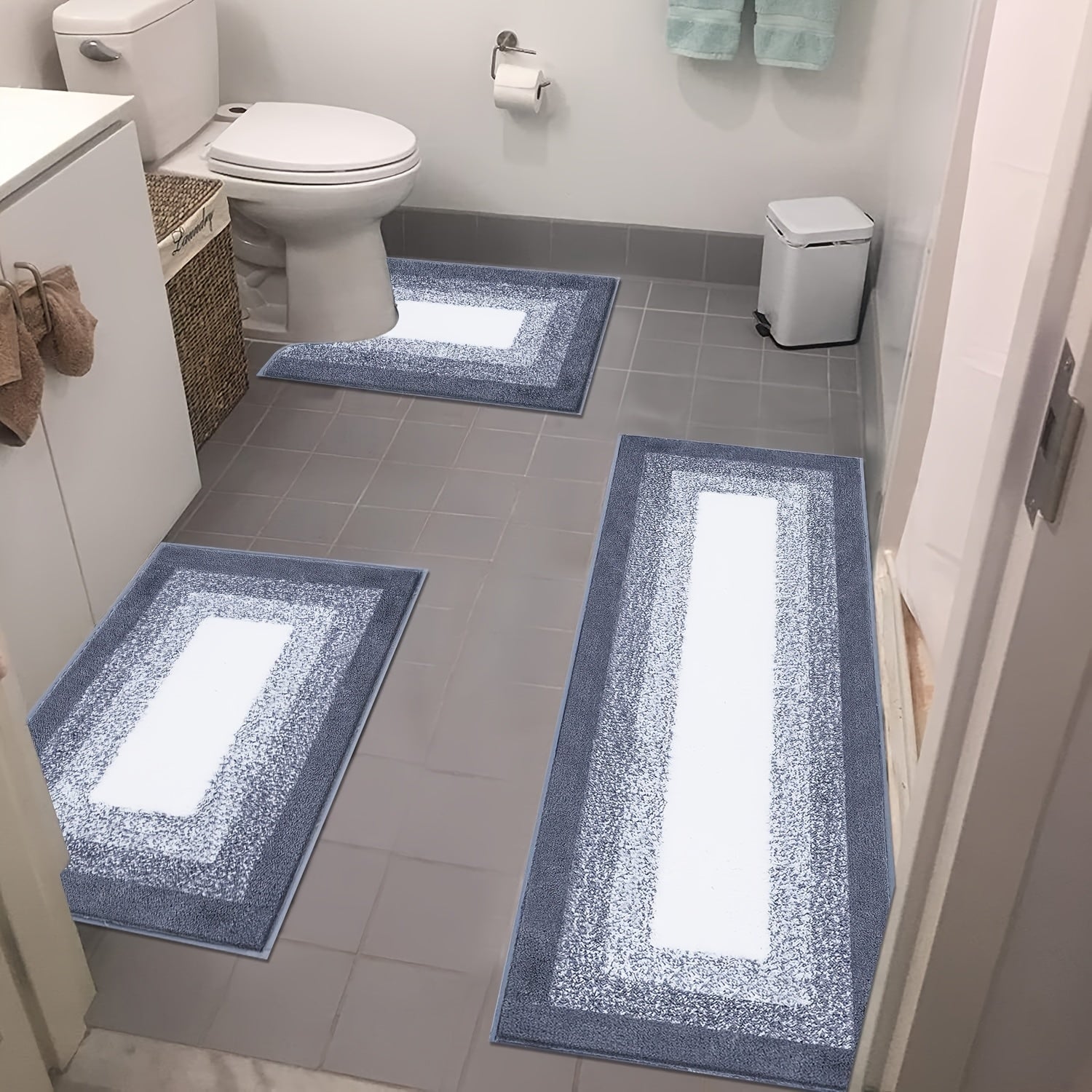 Soft Comfortable Bathroom Rugs Sets 3pcs, Plush Shaggy Bath Rugs for Bathroom Anti-Slip, Absorbent Microfiber Bathroom Mat Home Decor with U-Shaped Contour Toilet Mat for Bathroom Tub, Shower