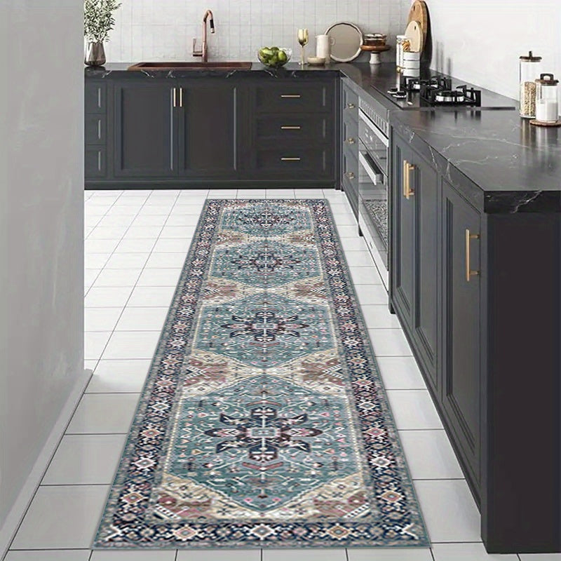 1pc Vintage Bohemian European Long Carpet, Easter Holiday Decoration, Living Room Printed Long Carpet, Outdoor Entrance Door Mat, Living Room Bedroom Bathroom Kitchen Long Non-slip Absorbent Floor Mat, Table Side Mat Foot Mat, Outdoor Decoration Courtyard