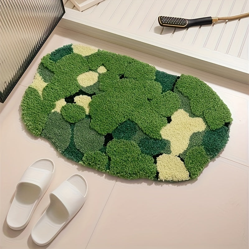 [Machine Washable Moss-Shaped Rug] Ultra-Soft Plush Moss-Shaped Bath Mat with Non-Slip TPR Backing - Super Absorbent Polyester, Machine Washable Rectangular Rug for Bathroom Decor