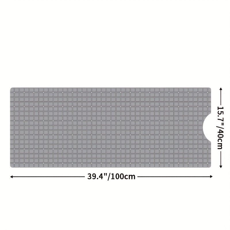 [Non-Slip Bath] DEXI Extra Long Non-Slip Bath Tub Mat - 15.7" x 39.4" Gray PVC with Suction Cups & Drain Holes, Machine Washable - Ideal for a Safer, More Comfortable Shower Experience