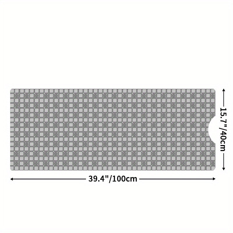 [Non-Slip Bath] DEXI Extra Long Non-Slip Bath Tub Mat - 15.7" x 39.4" Gray PVC with Suction Cups & Drain Holes, Machine Washable - Ideal for a Safer, More Comfortable Shower Experience