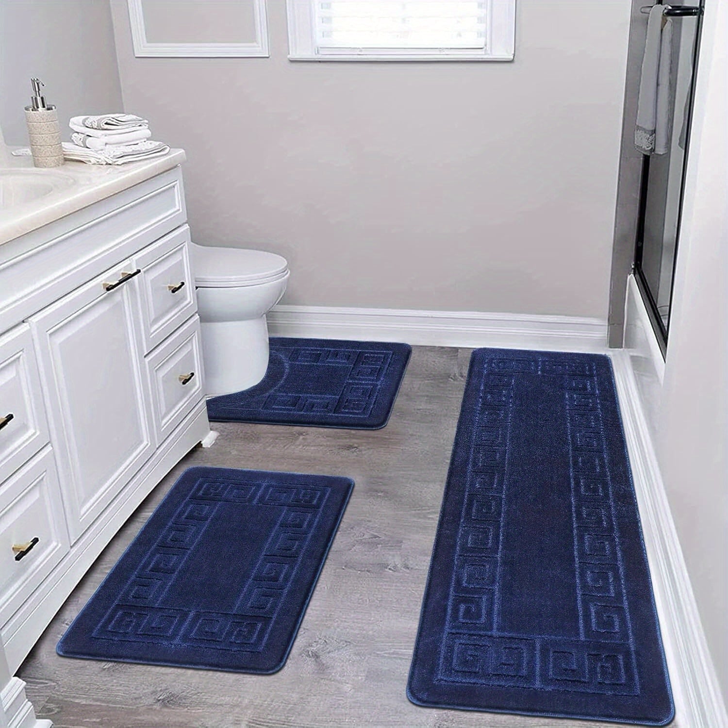 Bathroom Rugs Sets 3 Piece, Non Slip Bath Mats for Bathroom Floor, Shaggy Microfiber Bath Rugs, Absorbent Bathroom Mats Carpet, Bathroom Runner Shower Mat with U Shaped Toilet Rug