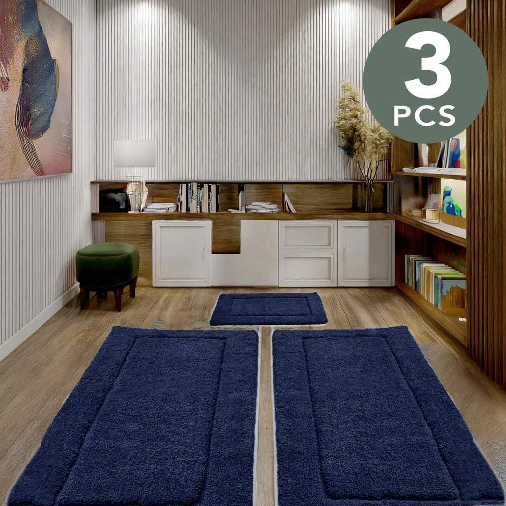 3pcs Absorbent Bath Mat - Soft Tufted Plush Bathroom Rugs, Non Slip Bath Mats for Bathroom, Absorbent Shaggy Indoor Door Mat, Premium Bath Rugs