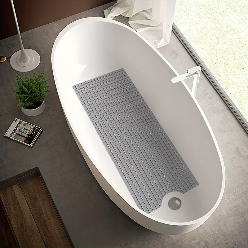 [Non-Slip Bath] DEXI Extra Long Non-Slip Bath Tub Mat - 15.7" x 39.4" Gray PVC with Suction Cups & Drain Holes, Machine Washable - Ideal for a Safer, More Comfortable Shower Experience