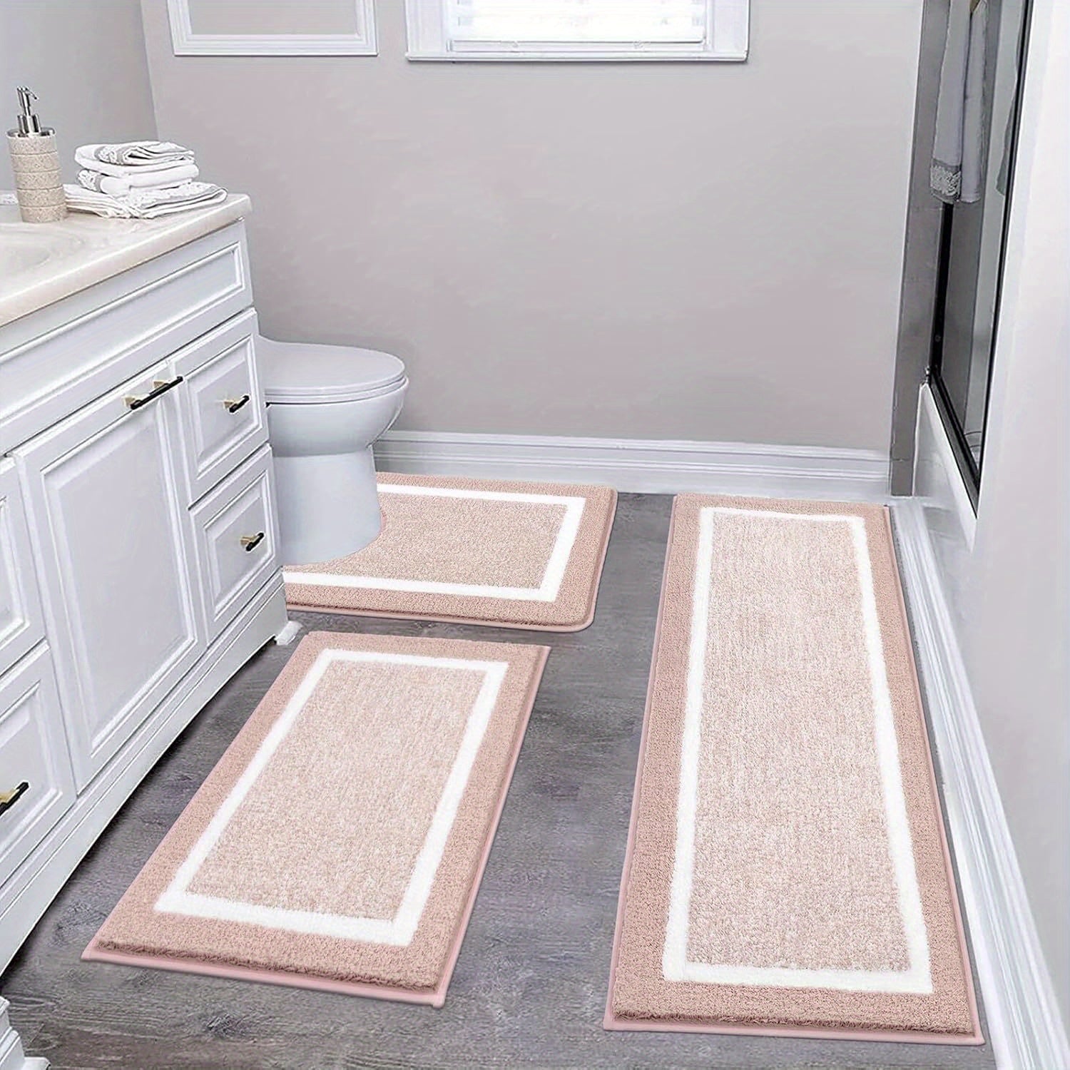 Bathroom Rug Mat Set 3pcs, Microfiber Shaggy Bath Set, Non-Slip Ultra Soft Carpet Mats, Absorbent with U-Shaped Toilet for Bathroom, Tub, Shower, home decor